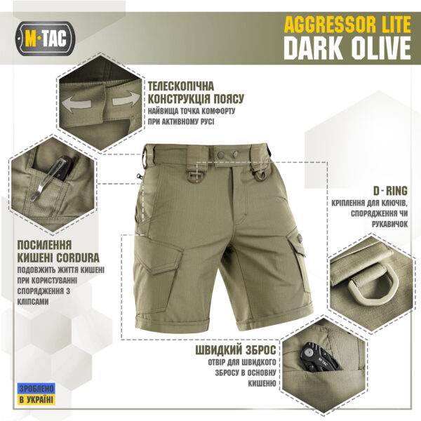 M-Tac шорти Aggressor Lite Dark Olive - Зображення 3