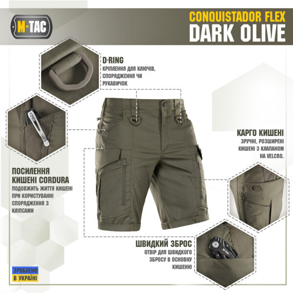 M-Tac шорти Conquistador Flex Dark Olive - Зображення 3