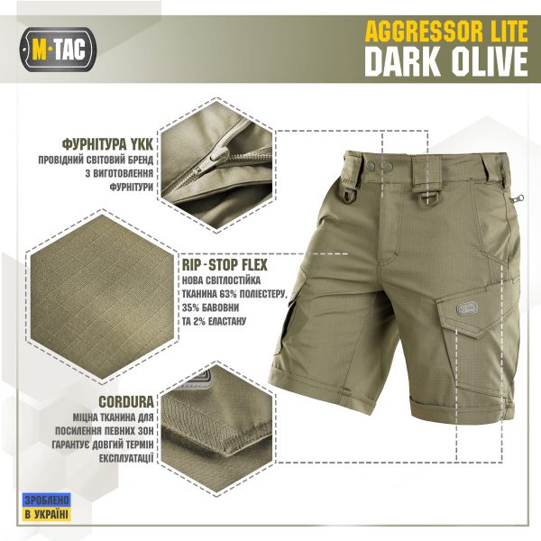 M-Tac шорти Aggressor Lite Dark Olive - Зображення 2