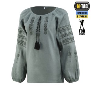 M-Tac вышиванка женская 100% лен серо-зеленая 100% лен