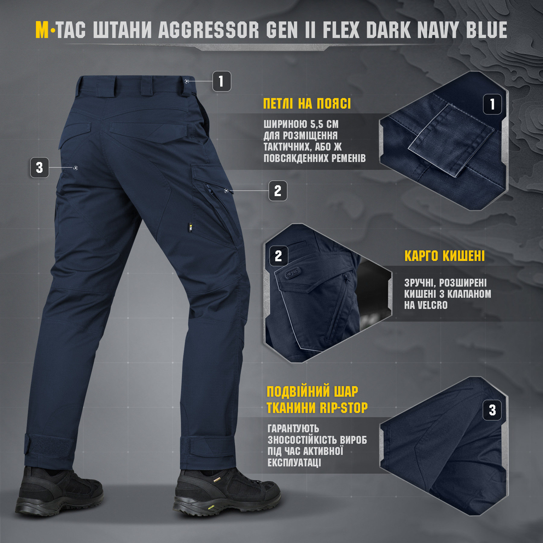Штанины M-Tac Aggressor Gen II Flex Dark Navy Blue M-Tac штани Aggressor Gen II Flex Dark Navy Blue — изображение 9