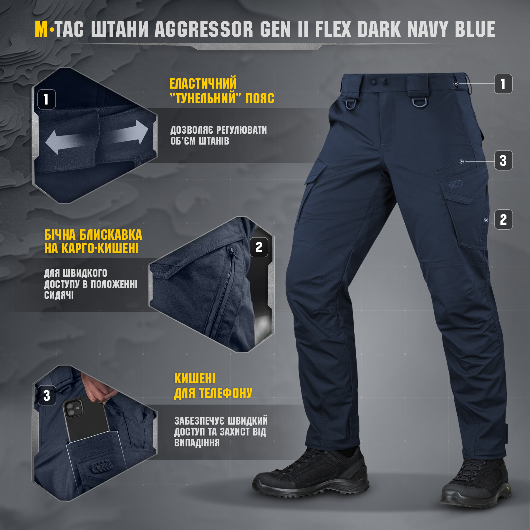 Штанины M-Tac Aggressor Gen II Flex Dark Navy Blue M-Tac штани Aggressor Gen II Flex Dark Navy Blue — изображение 8