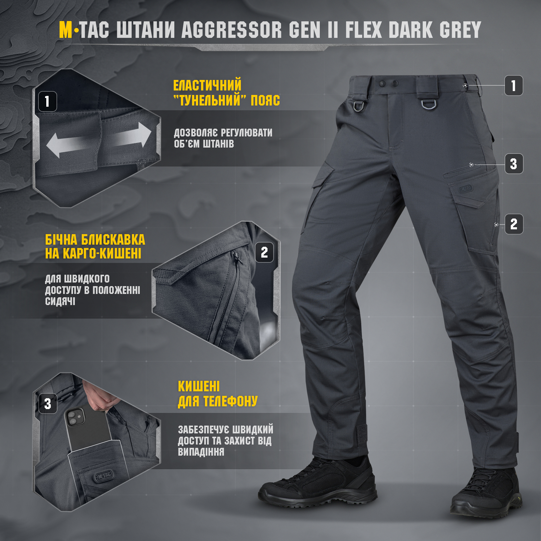 M-Tac штани Aggressor Gen II Flex Dark Grey M-Tac штани Aggressor Gen II Flex Dark Grey - Зображення 8